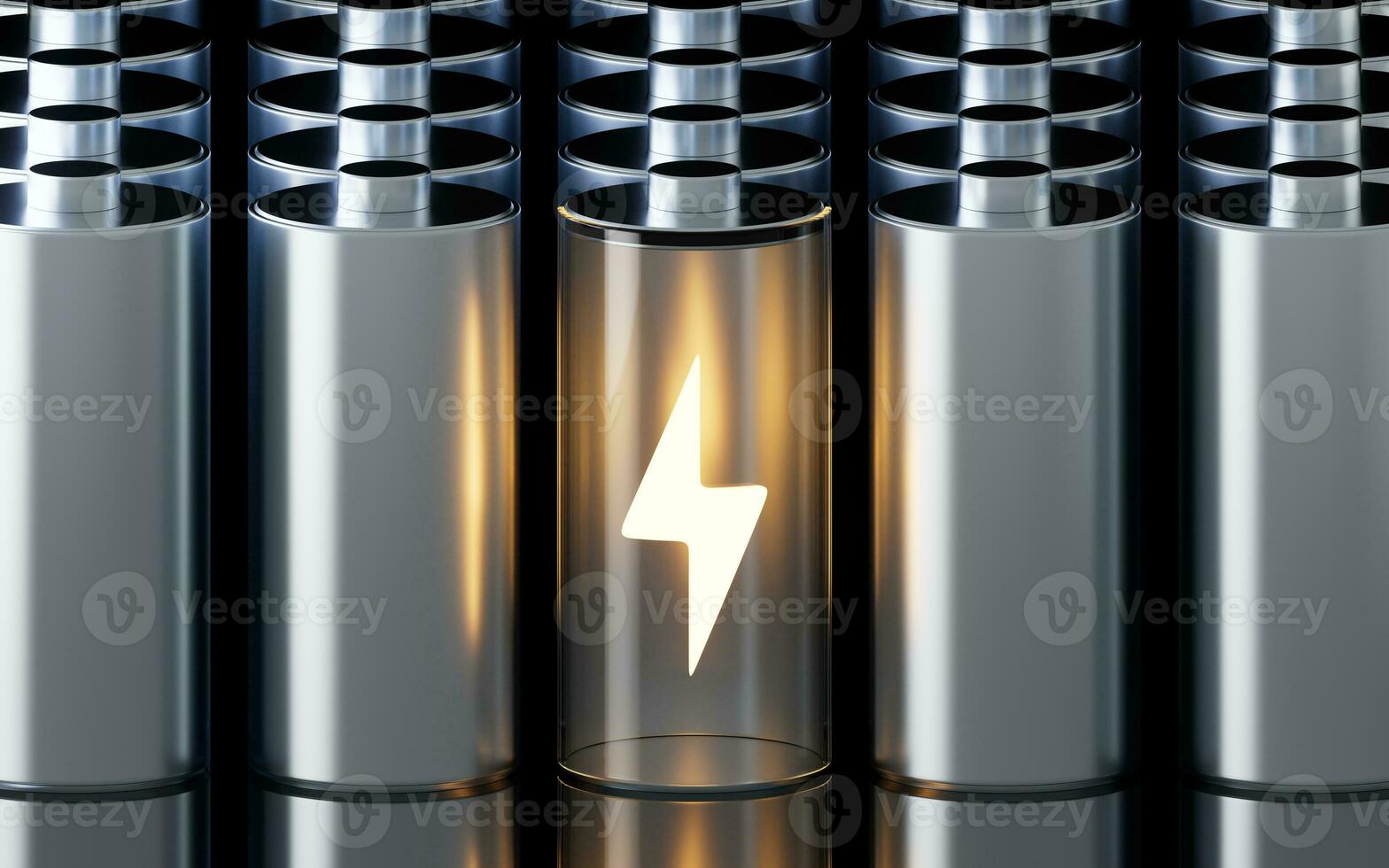 3D fast charge battery on black background, energy technology concept, 3d rendering. photo