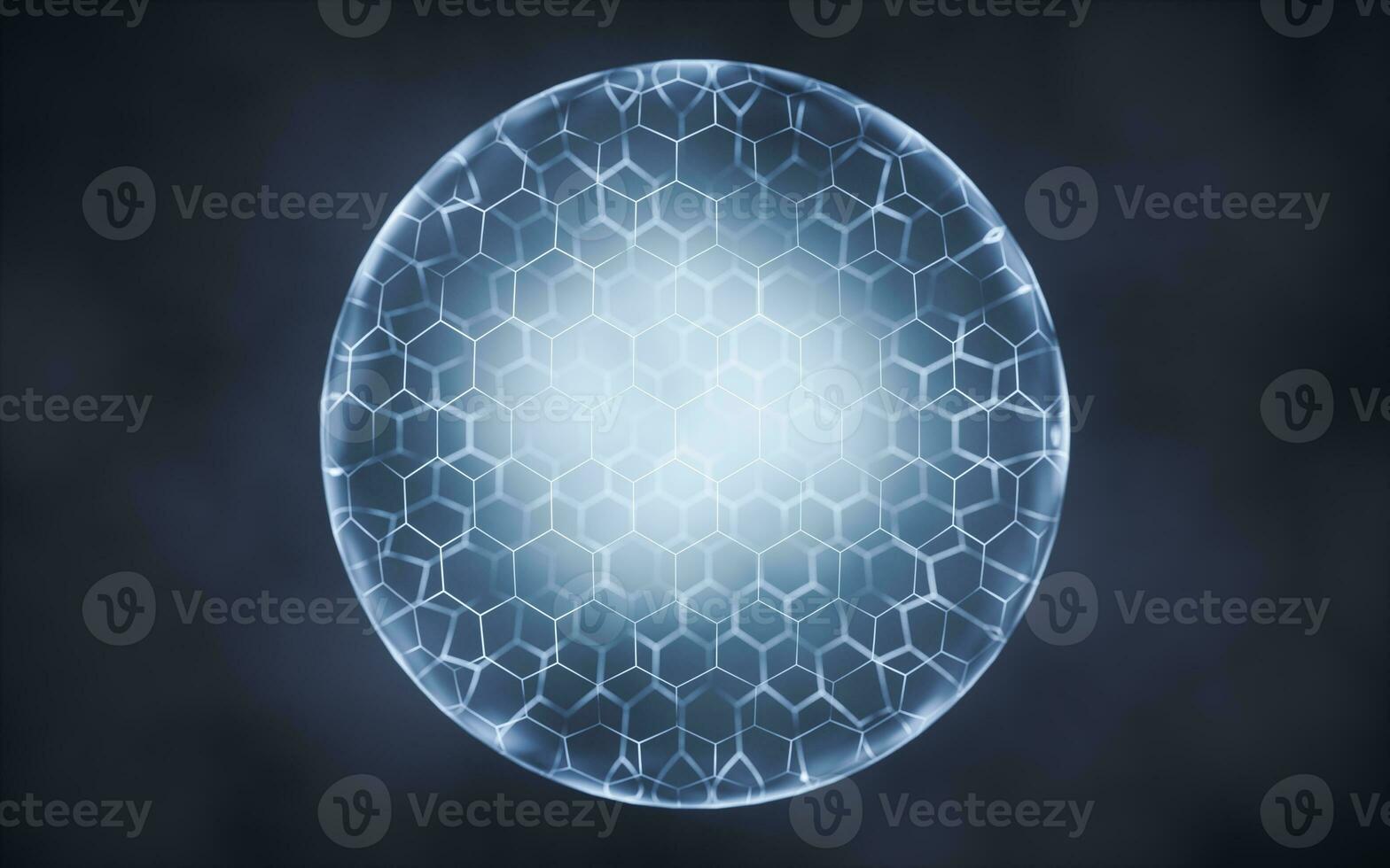 Transparent sphere with hexagon pattern, 3d rendering. photo