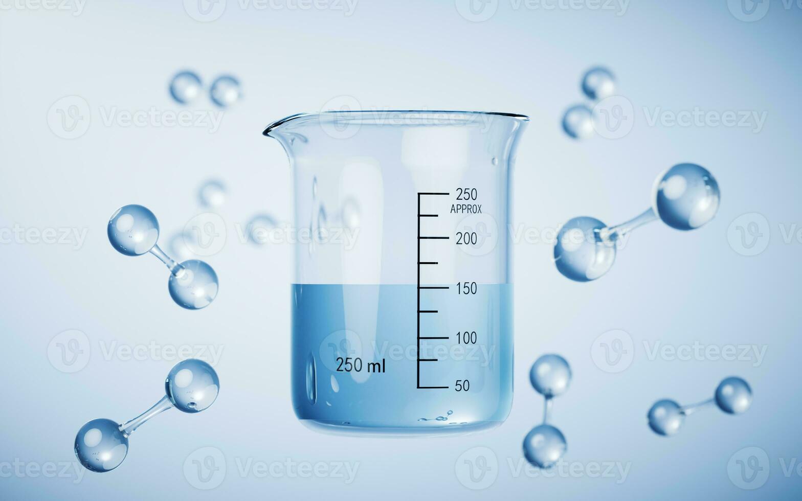 Chemical beaker with blue background, 3d rendering. photo