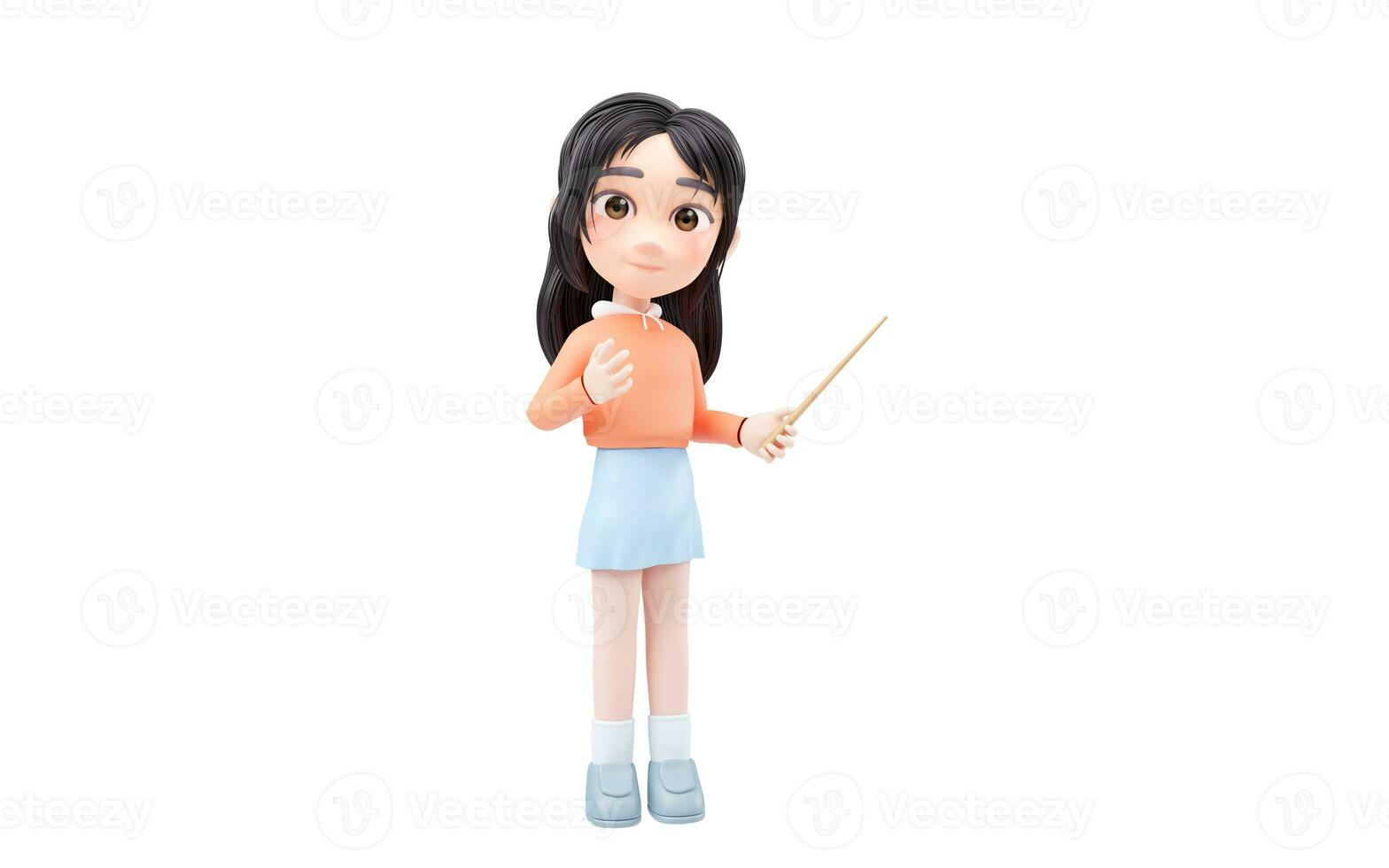 The girl teaches with a wand in hand, 3d rendering. photo