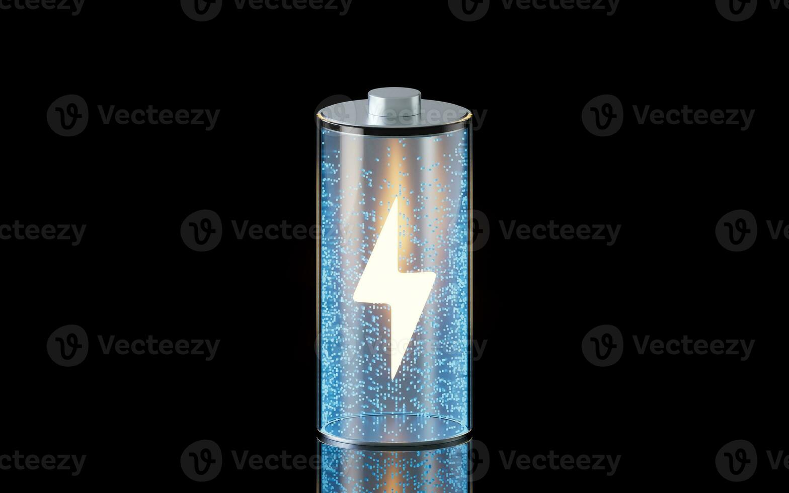 3D fast charge battery on black background, energy technology concept, 3d rendering. photo