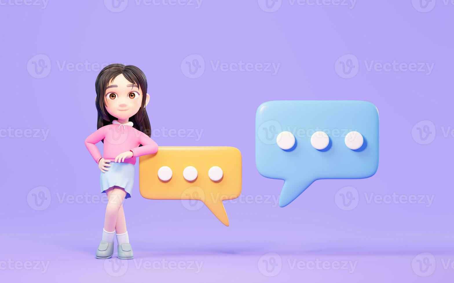 Little girl with chat bubble, 3d rendering. photo