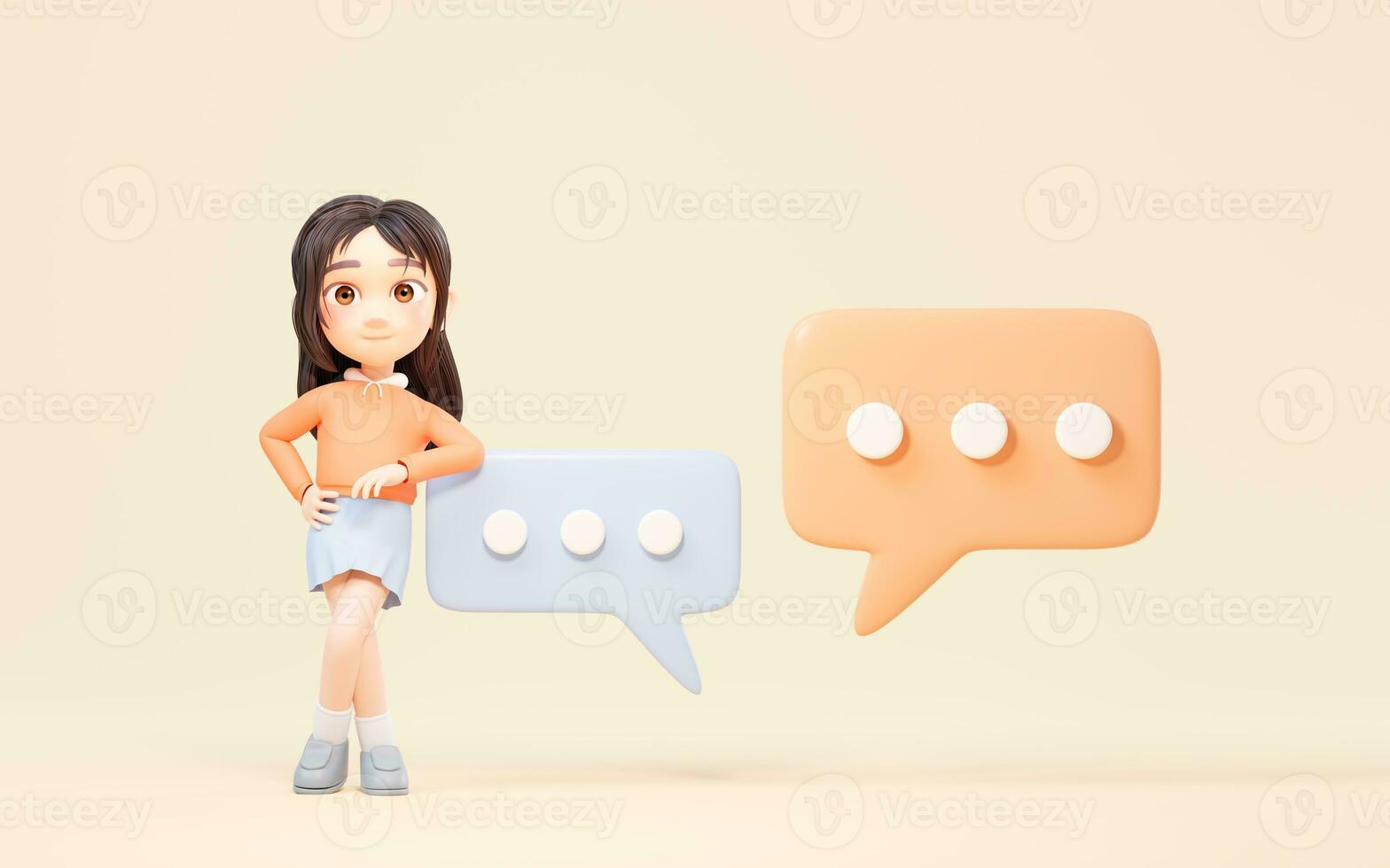Little girl with chat bubble, 3d rendering. photo