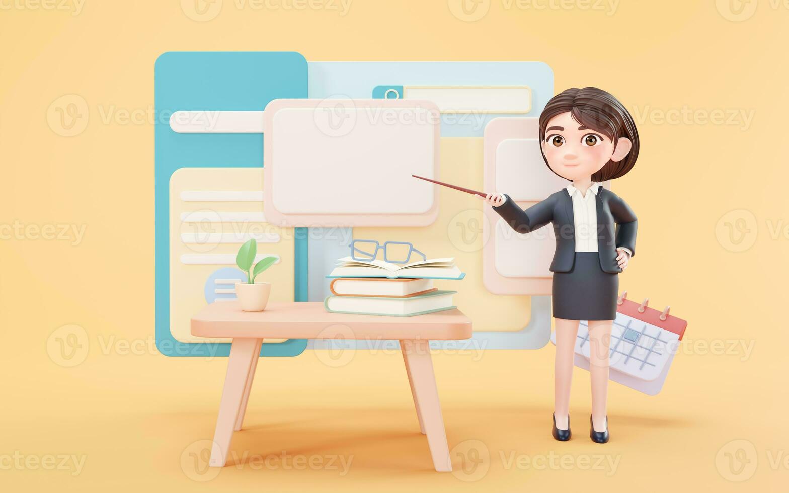 The girl teaches with a wand in hand, 3d rendering. photo