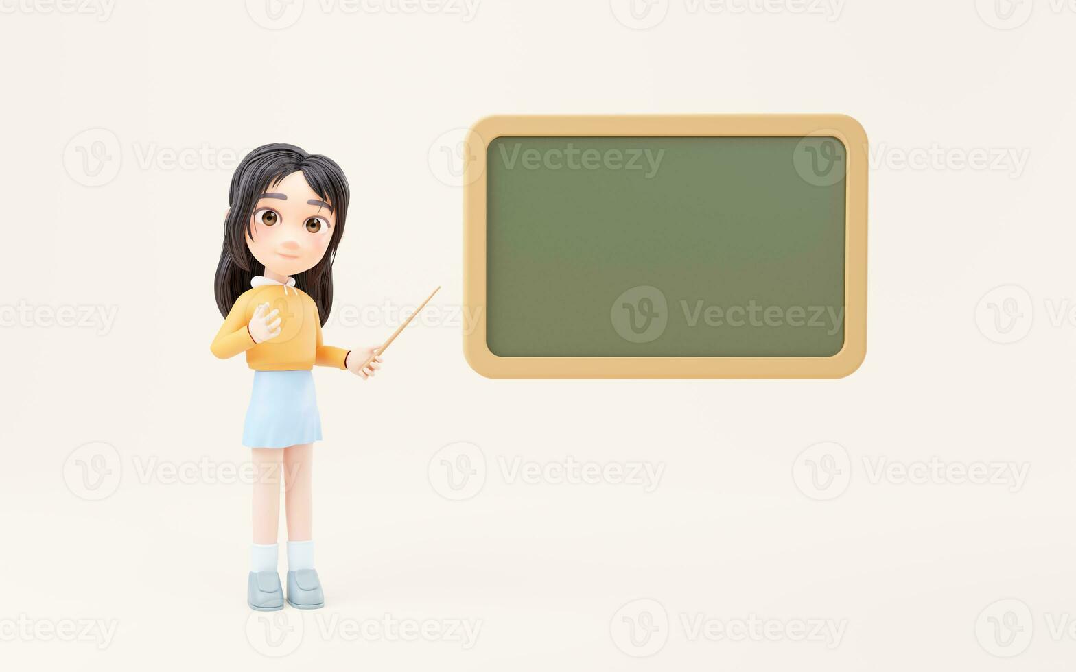 The girl teaches with a wand in hand, 3d rendering. photo