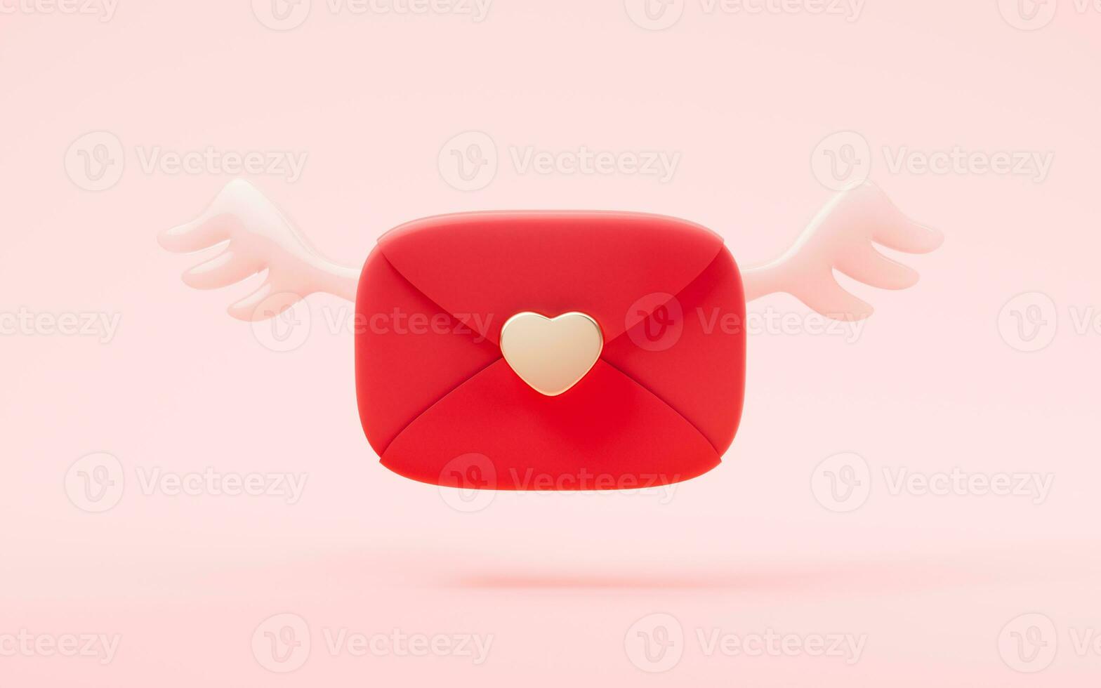 sobre con amor corazón con rojo color, 3d representación. foto