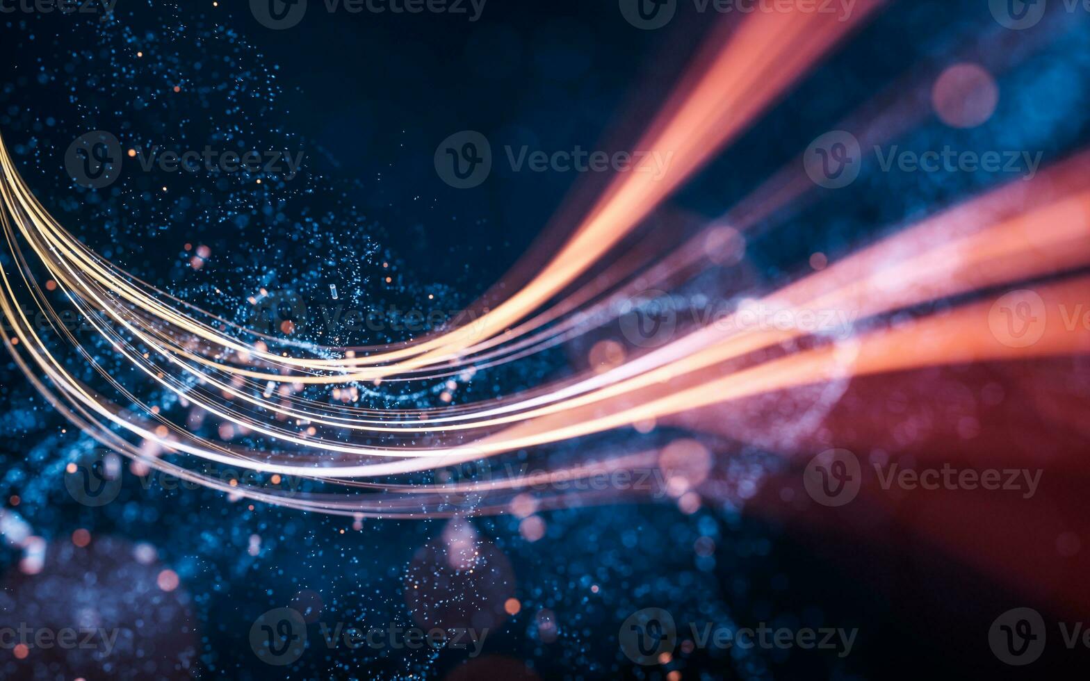 Flowing curve and particles background, 3d rendering. photo