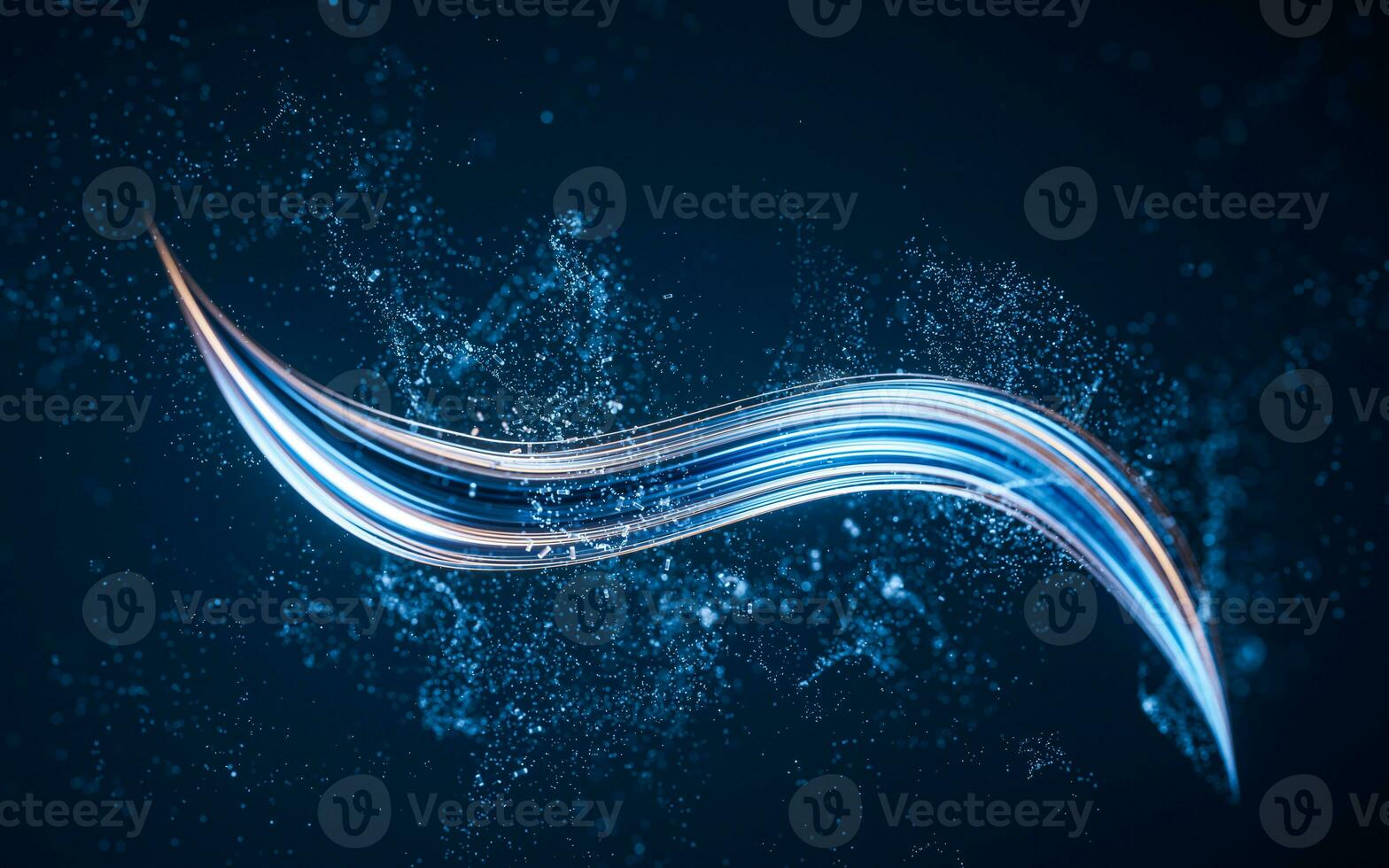 Flowing curve and particles background, 3d rendering. photo