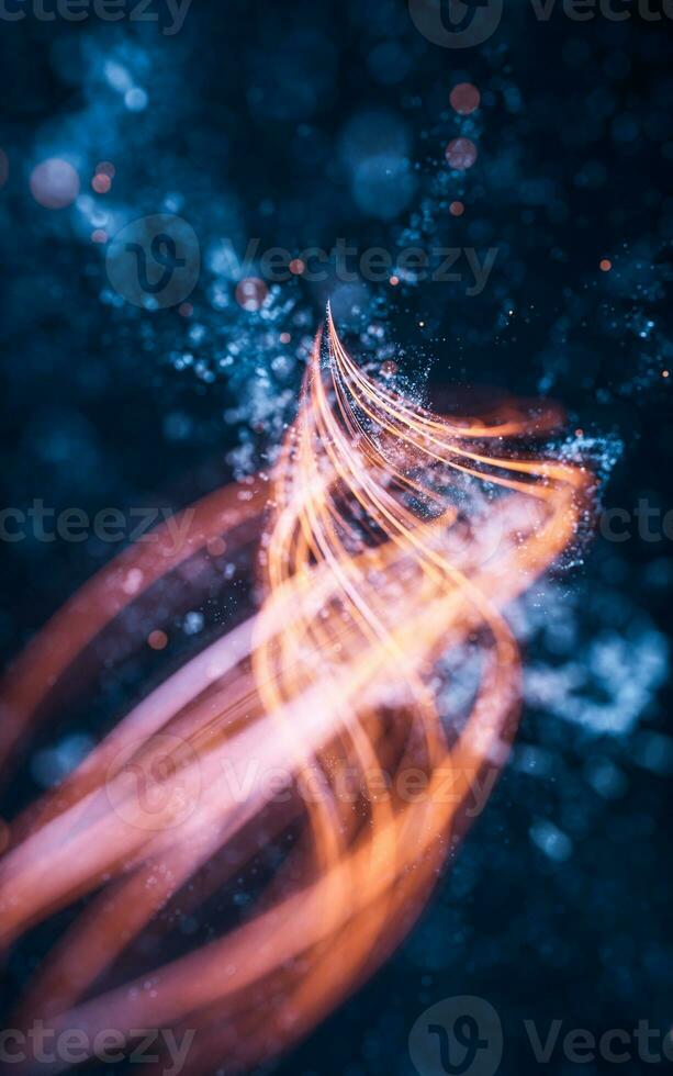 Flowing curve and particles background, 3d rendering. photo