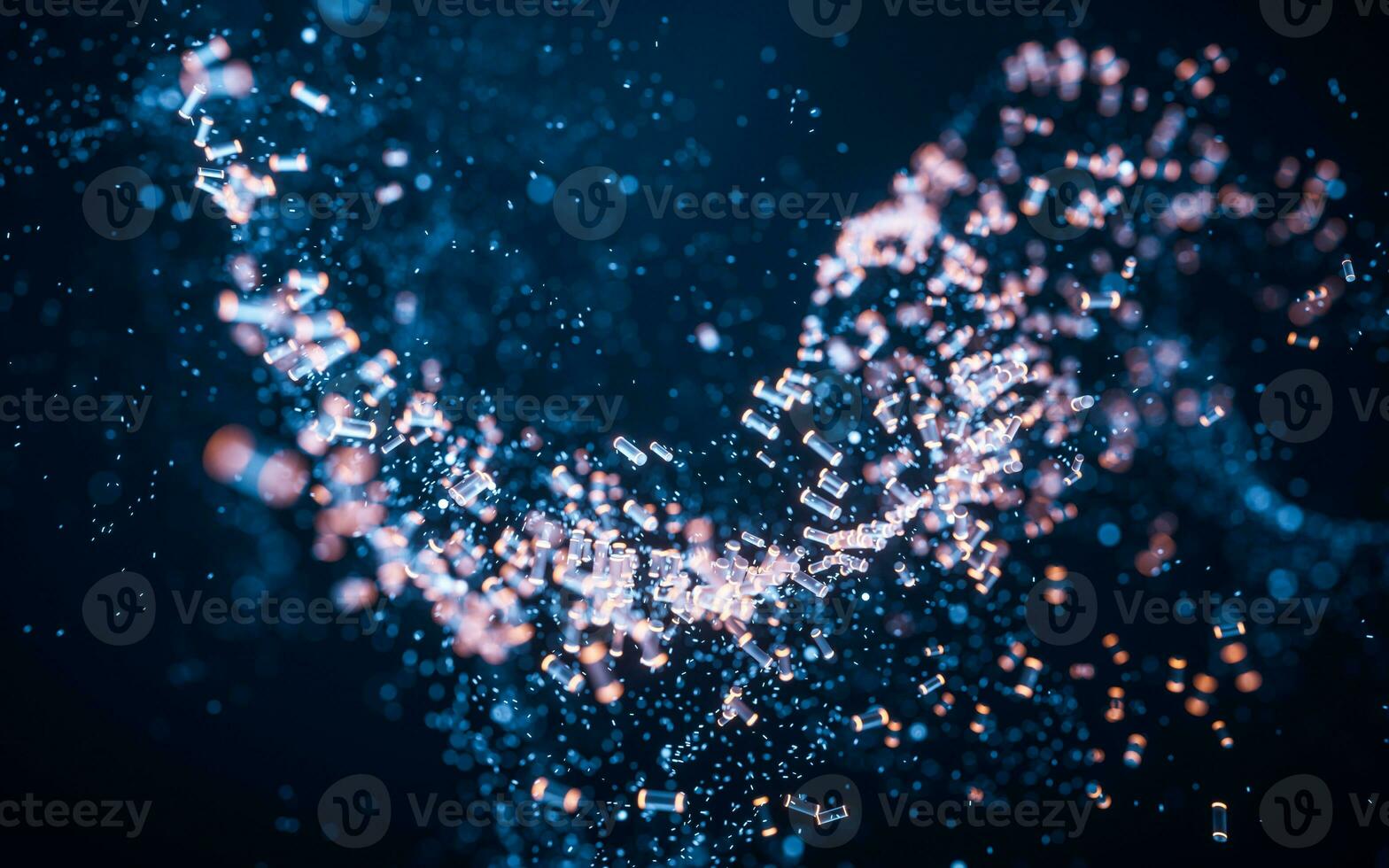 Flowing curve and particles background, 3d rendering. photo