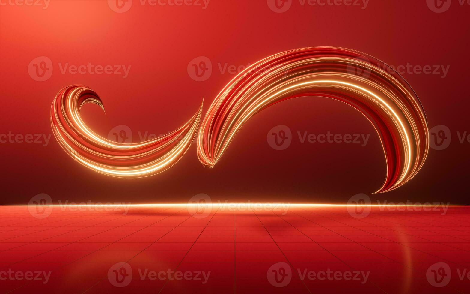 Flowing red geometry lines with ground, 3d rendering. photo