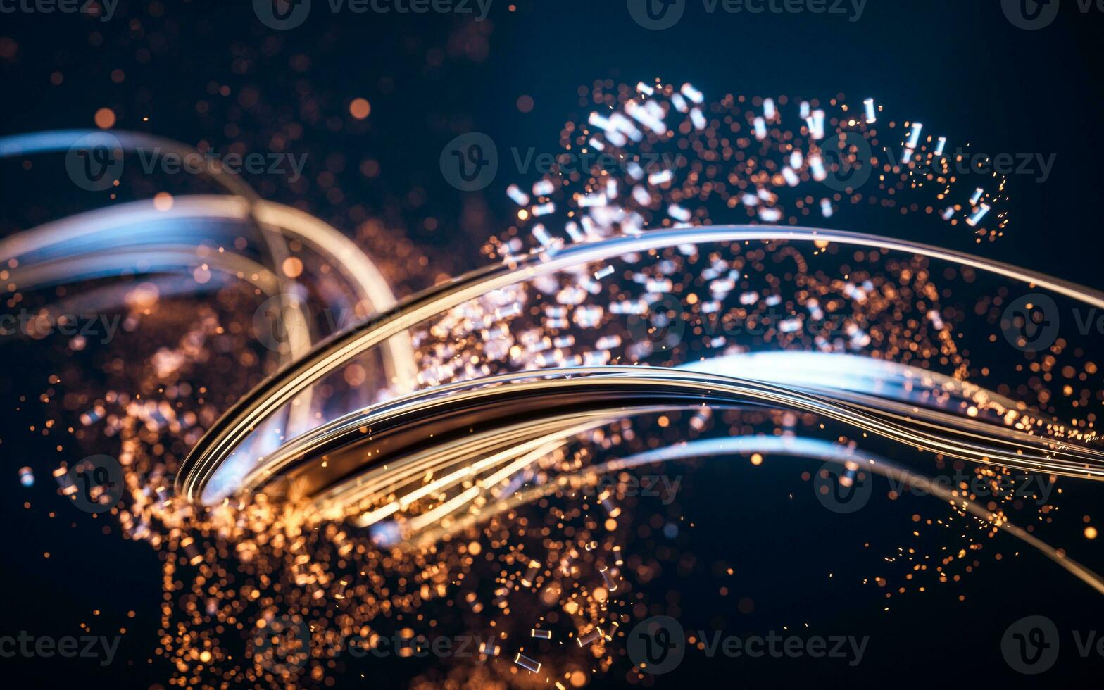 Flowing curve and particles background, 3d rendering. photo