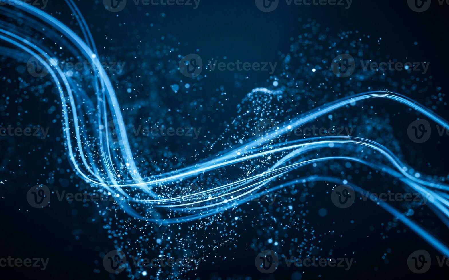 Flowing curve and particles background, 3d rendering. photo