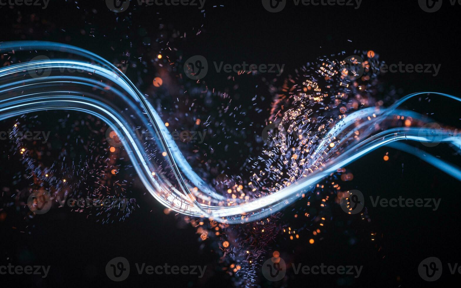 Flowing curve and particles background, 3d rendering. photo