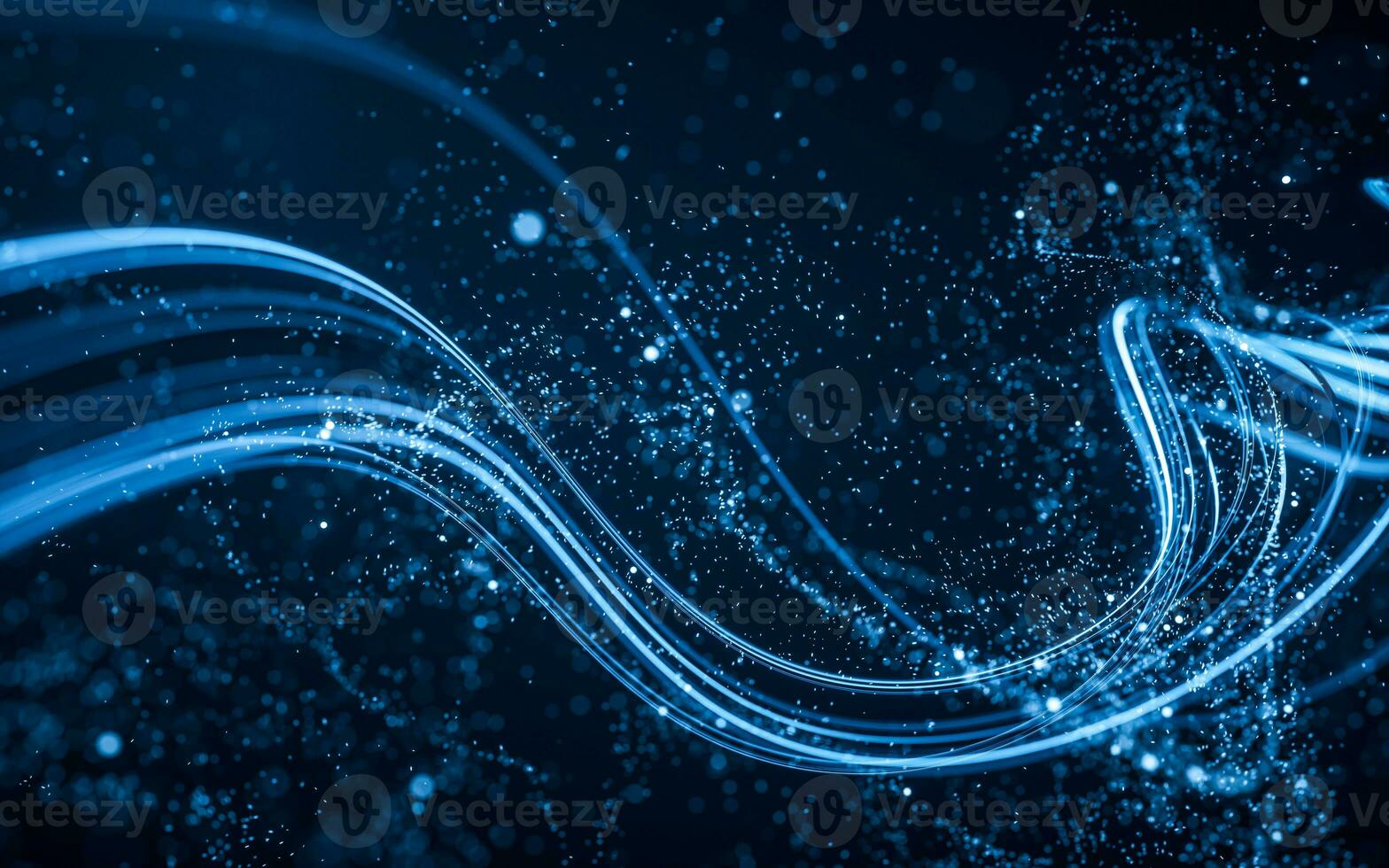 Flowing curve and particles background, 3d rendering. photo