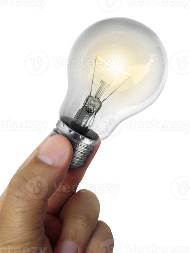 A man's hand holding an Light bulb open, transparent background png