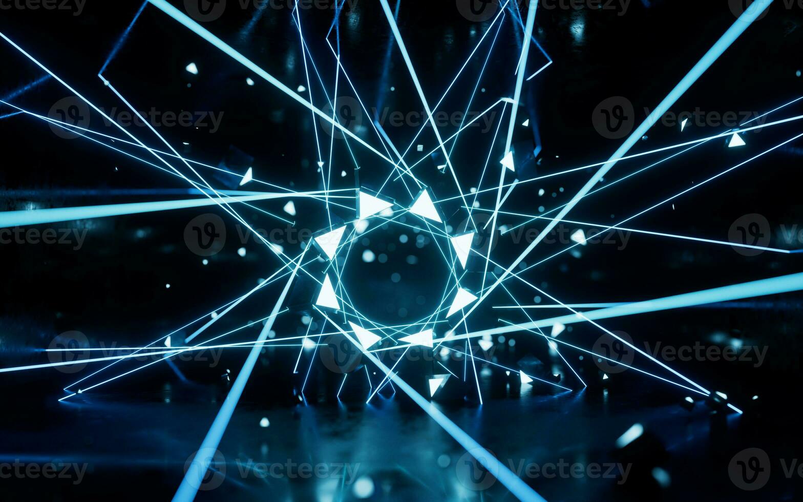 Glowing neon lines tunnel, 3d rendering. photo