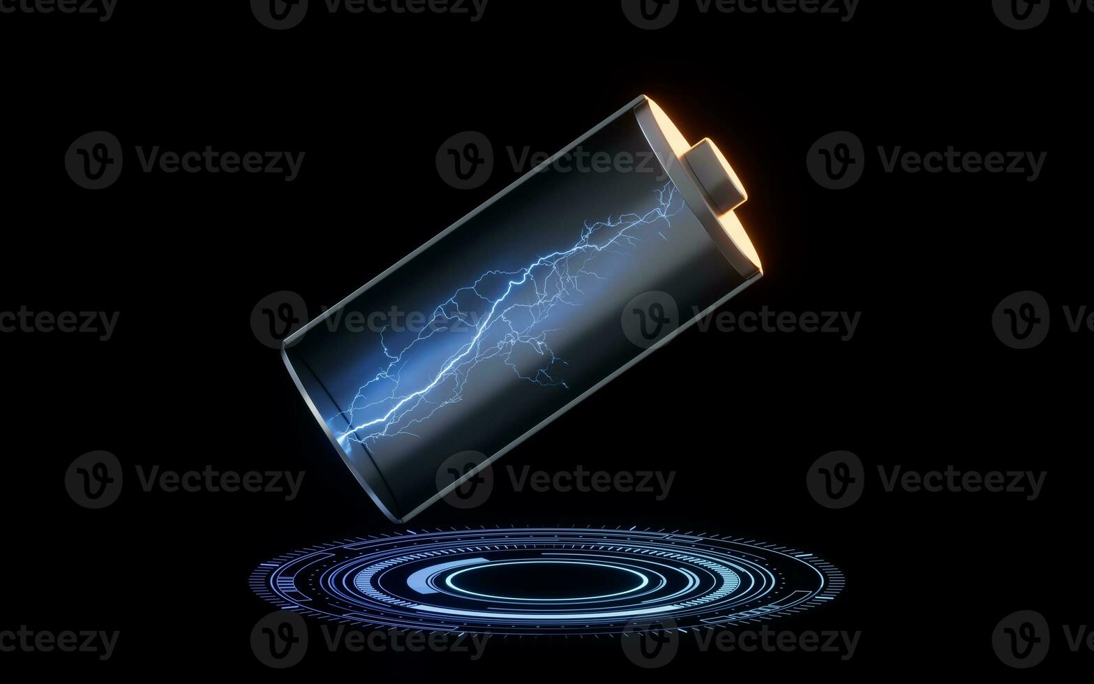 3D fast charge battery on black background, energy technology concept, 3d rendering. photo