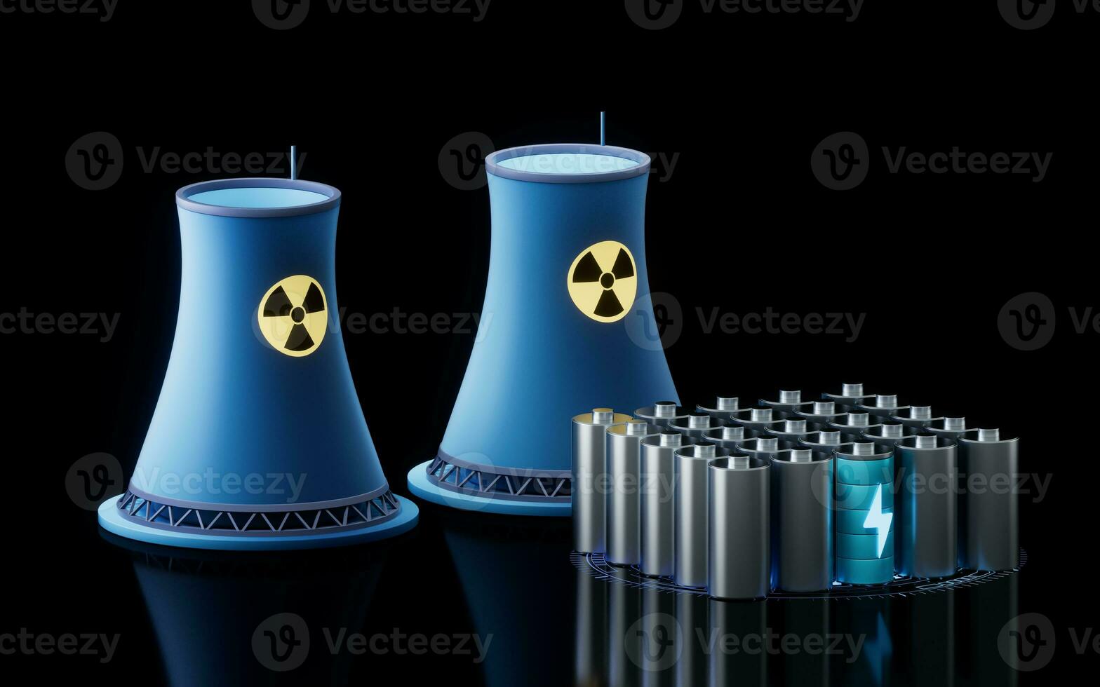 Nuclear power station and electric power, 3d rendering. photo