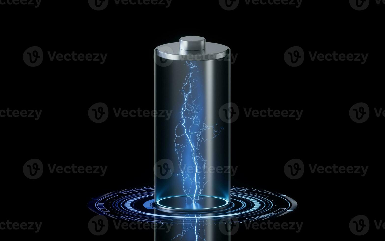 3D fast charge battery on black background, energy technology concept, 3d rendering. photo