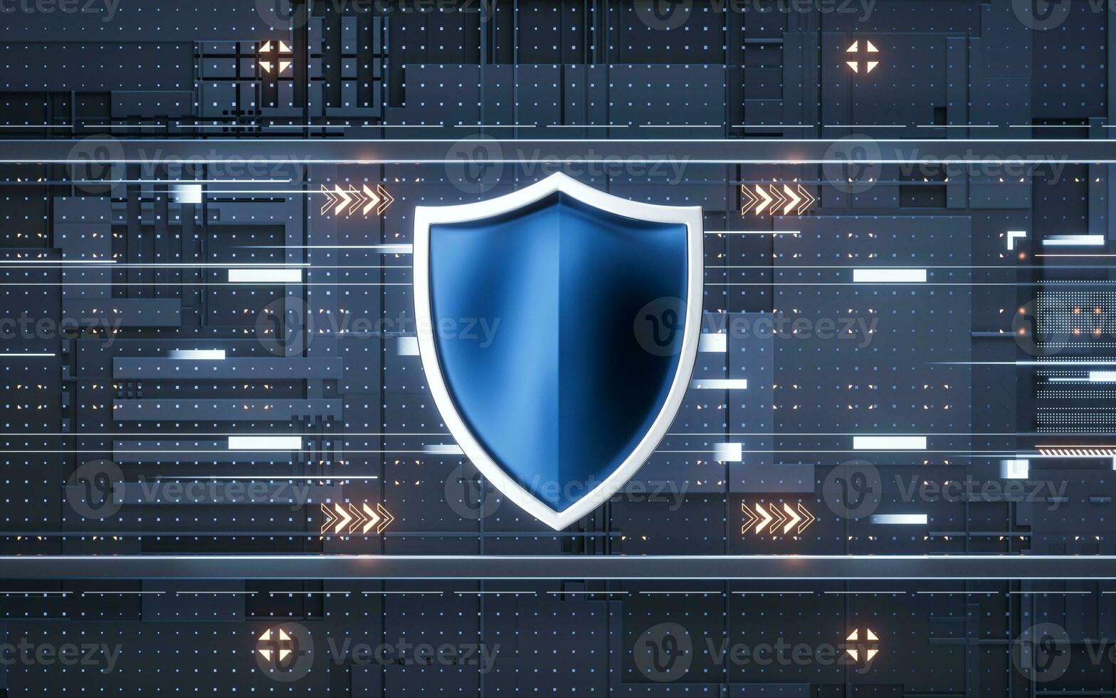 Glossy shield with cyberspace background, 3d rendering. photo