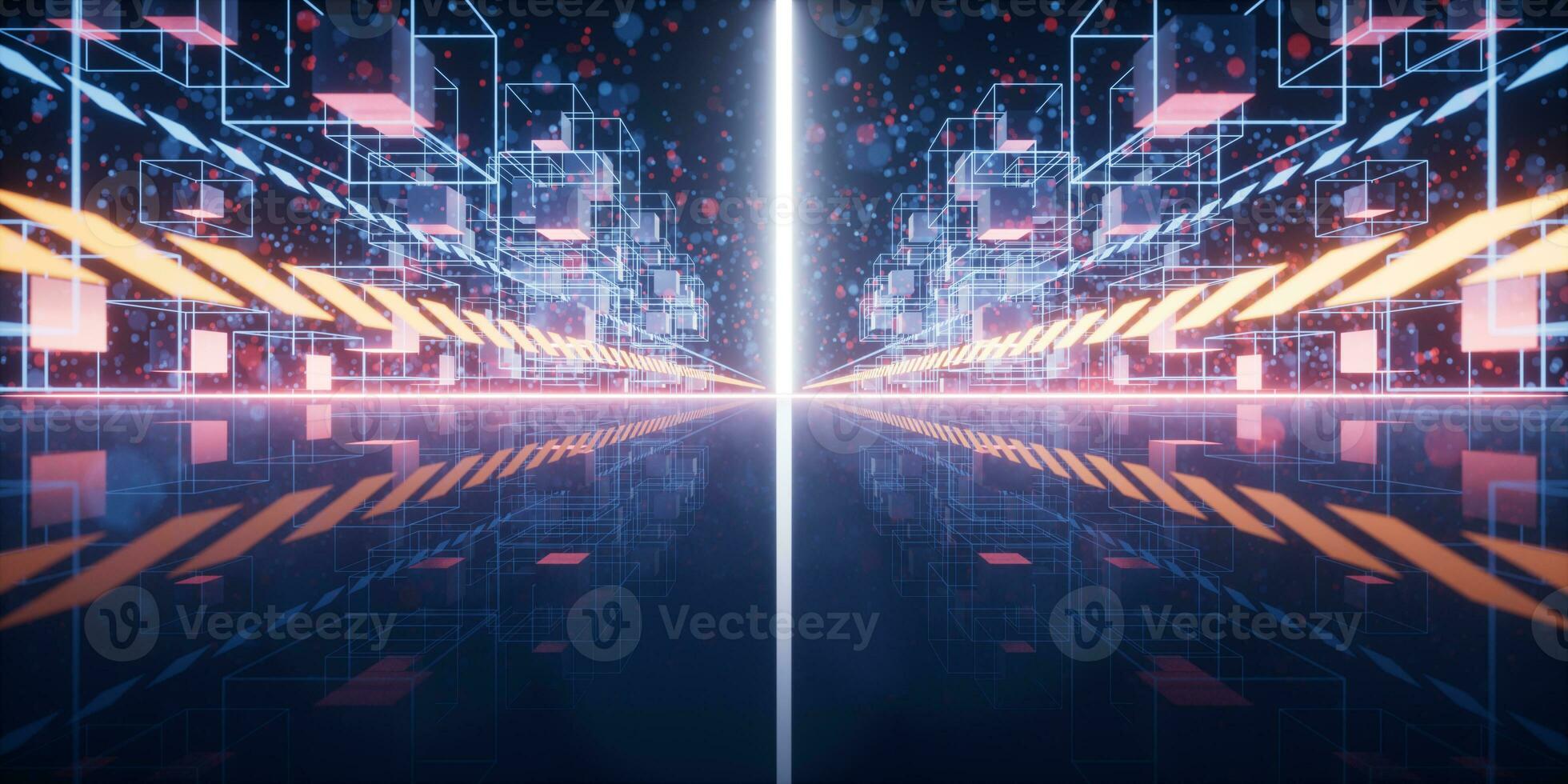 Glowing light in the cyberspace, 3d rendering. photo