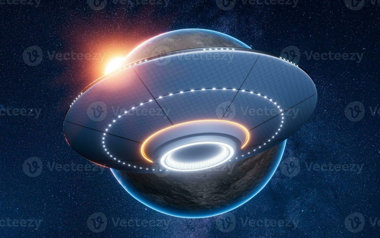 Science fiction UFO spaceships, 3d rendering. photo
