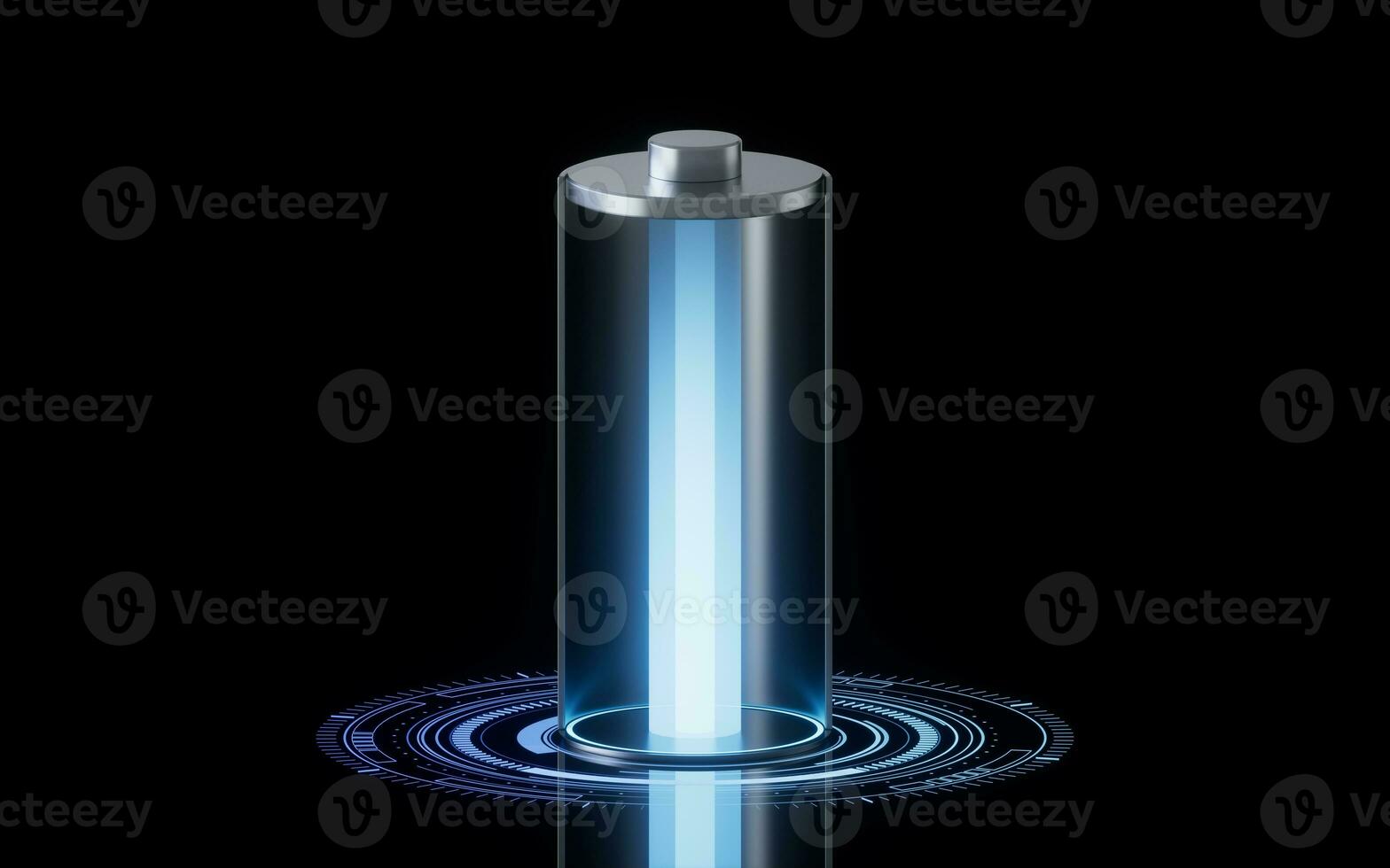 3D fast charge battery on black background, energy technology concept, 3d rendering. photo