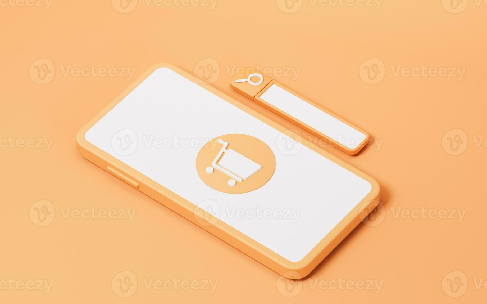 Mobile phone with shopping icon, 3d rendering. photo