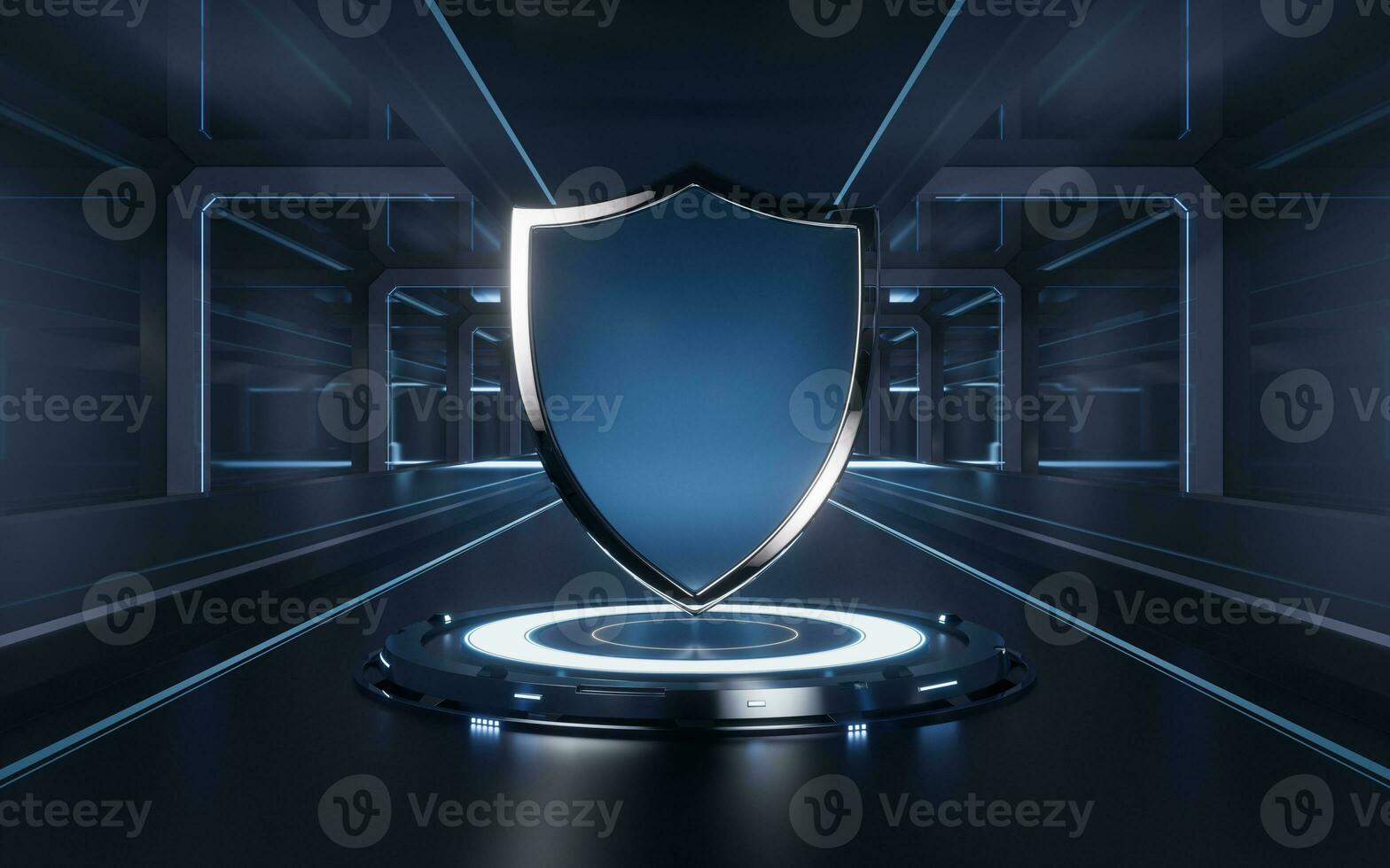 Glossy shield with technology background, 3d rendering. photo