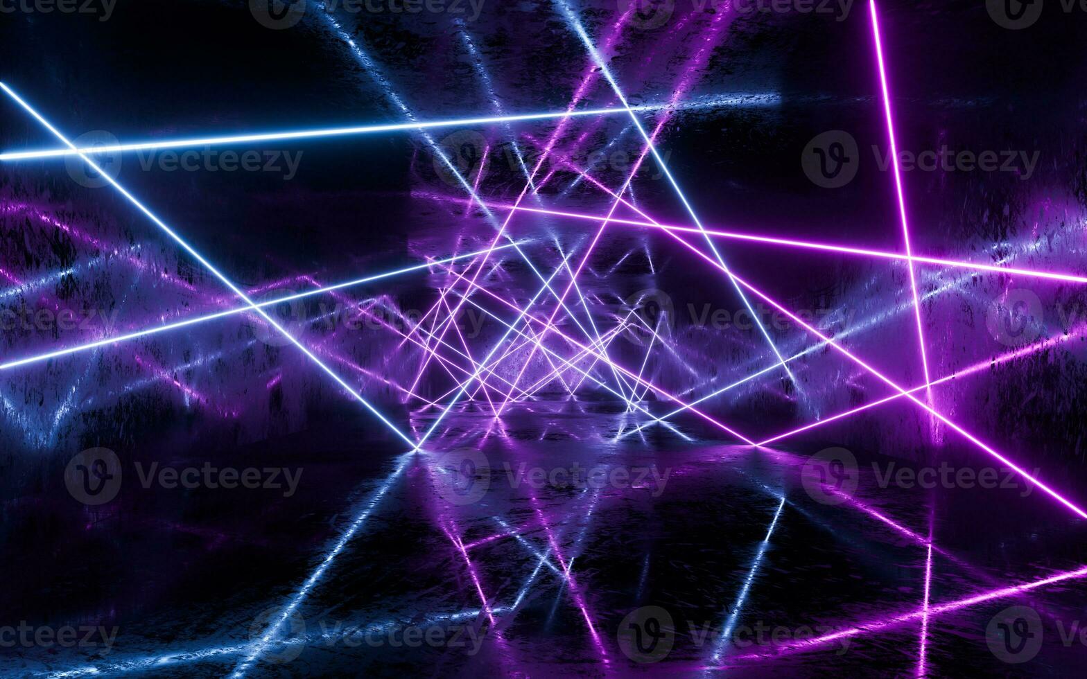 Glowing neon lines tunnel, 3d rendering. photo