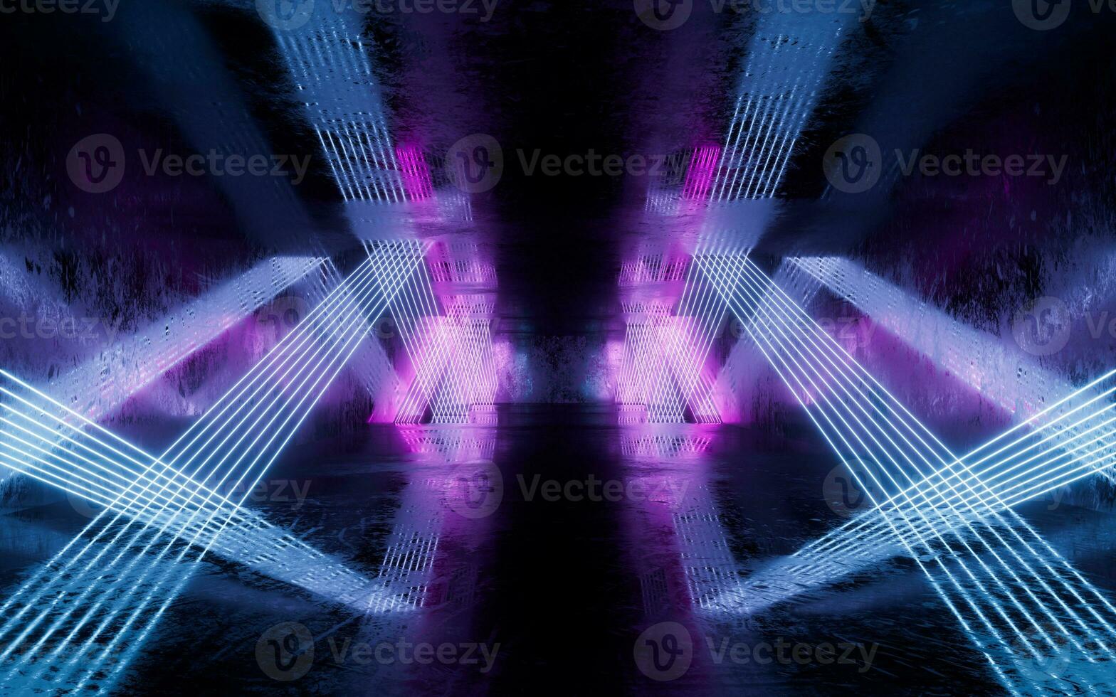 Glowing neon lines tunnel, 3d rendering. photo