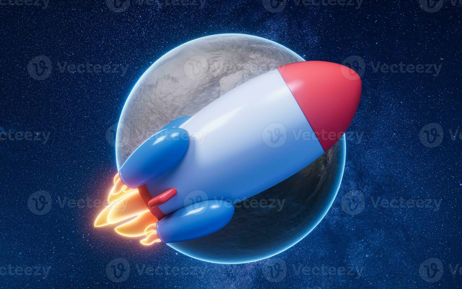 Rocket in the outer space, 3d rendering. photo