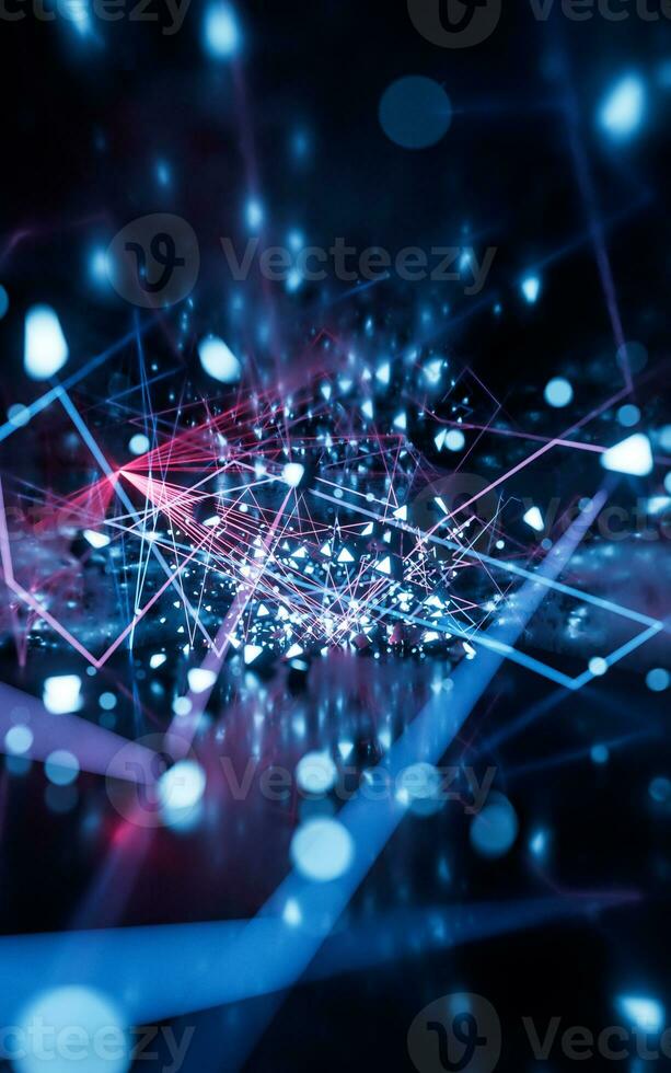 Glowing neon lines tunnel, 3d rendering. photo