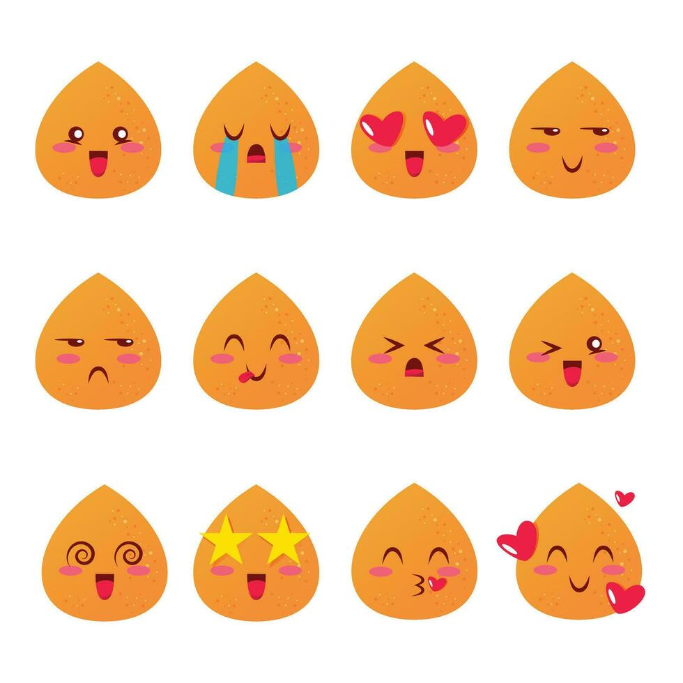 Set of fun and cute Emojis of Coxinha of Chiken Brazilian Appetizer Vector Illustrator