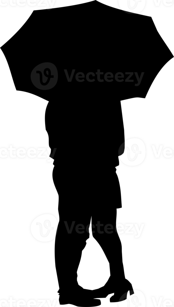 schwarz Grafik Zeichnung Silhouette von ein Paar im Liebe unter ein Regenschirm ohne Hintergrund, isoliert Element png