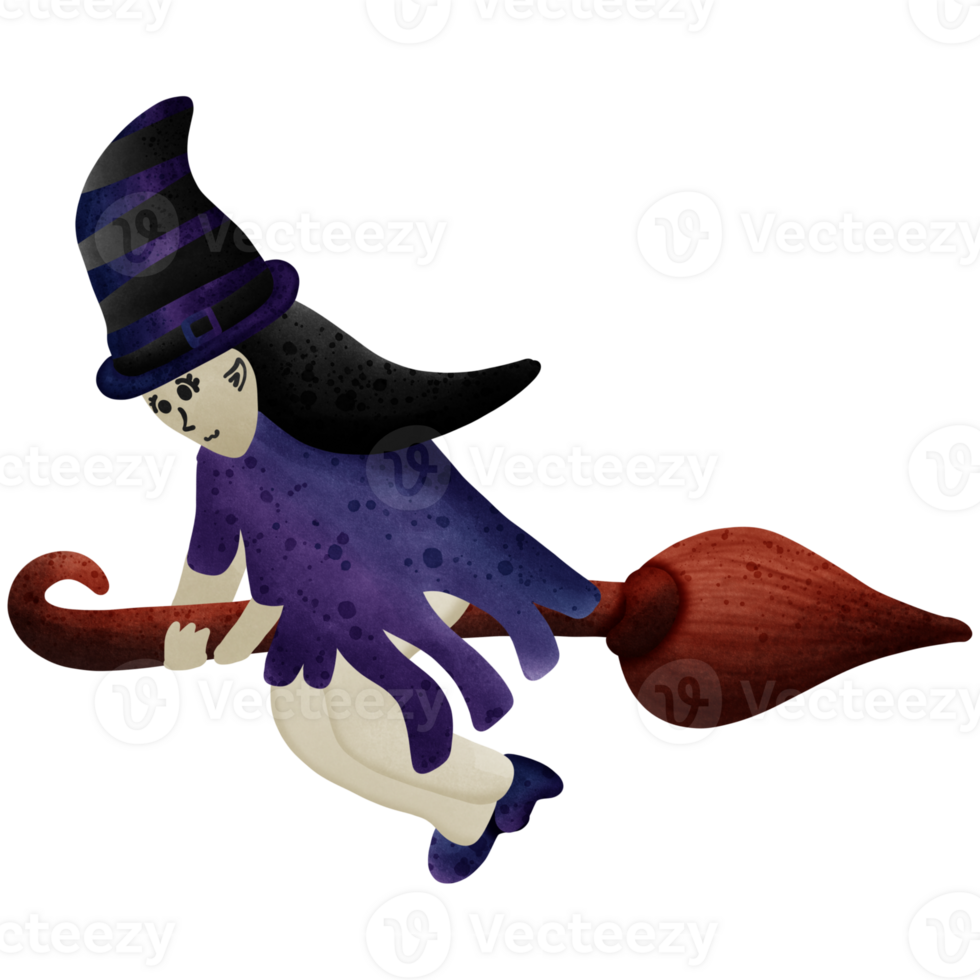 Halloween witch with a broom isolated on transparent background png