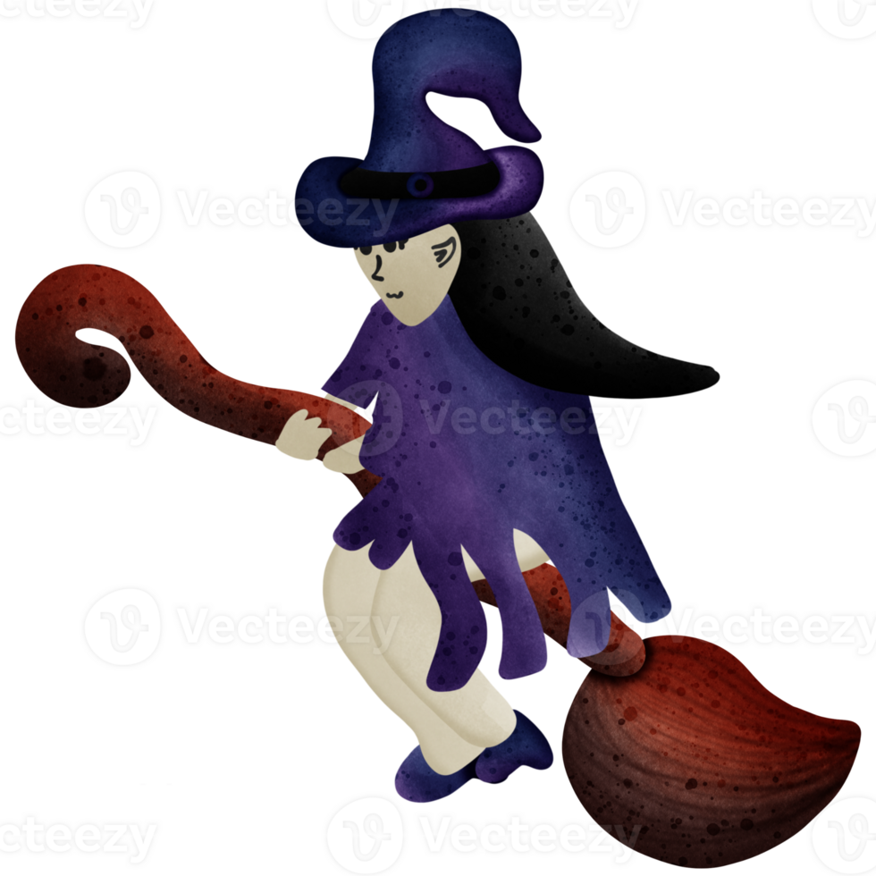 Halloween witch with a broom isolated on transparent background png