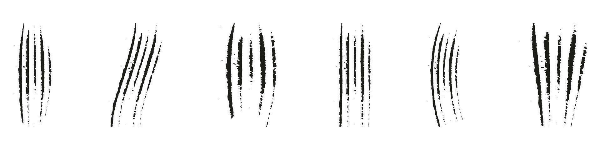 Cat or Tiger Talon Collection. Monster Claw Scratch. Scary Laceration Trail Set. Bear Nail Mark. Grunge Texture of Wild Animal Attack Trace. Abstract Design Element. Isolated Vector Illustration.