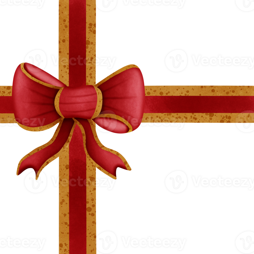 Red ribbon bow with gold stripes isolated on transparent background png