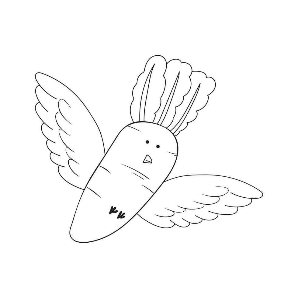 mano dibujado rábano pájaro mascota personaje vector ilustración color niños dibujos animados clipart