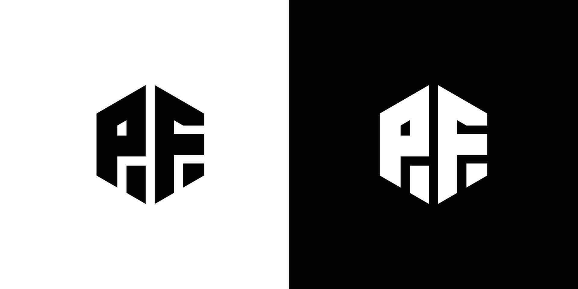 Letter P F polygon, Hexagonal minimal and professional logo design on black and white background vector