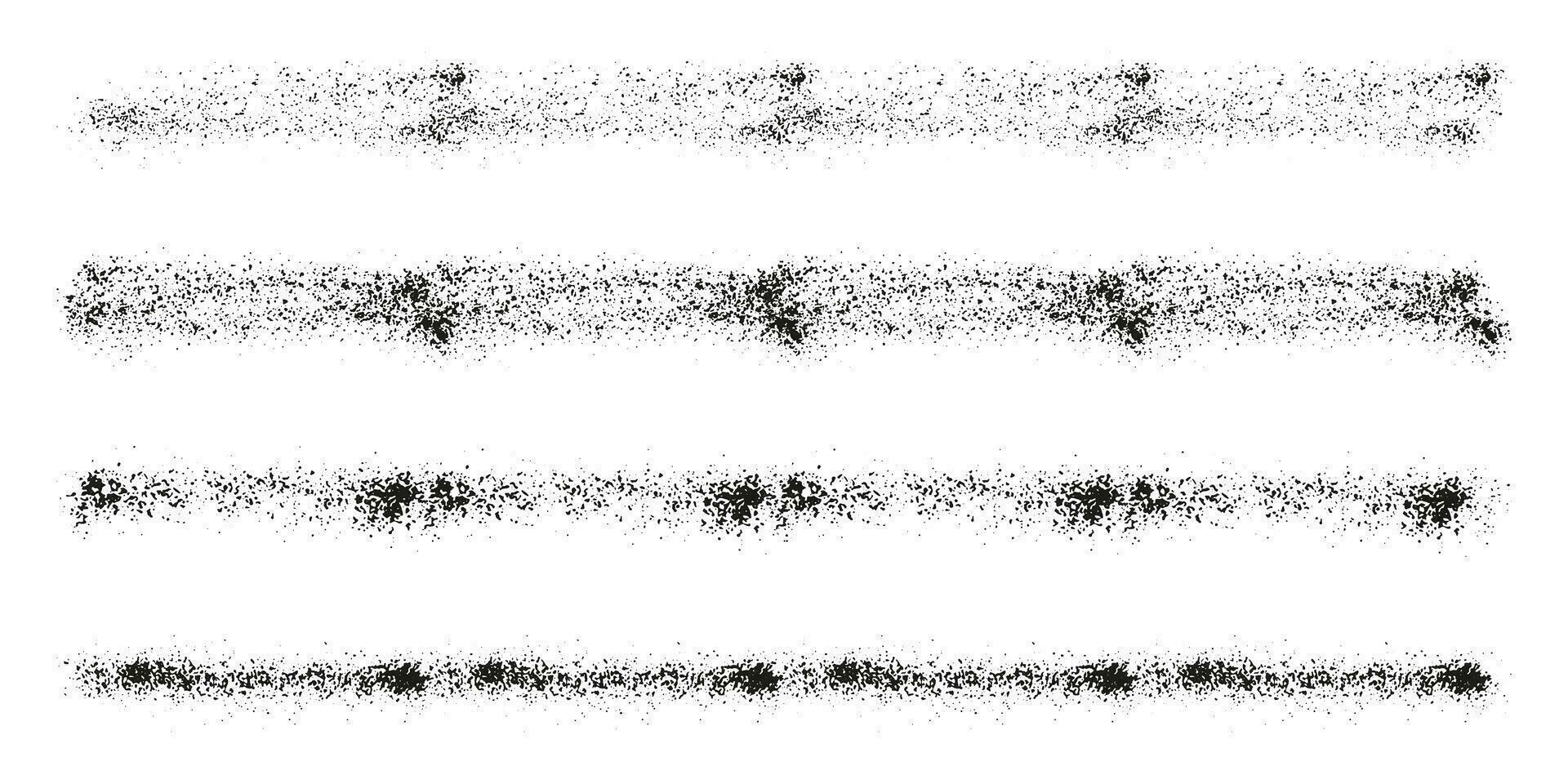 Spray Paint, Splatter Collection. Grunge Stroke Set. Spatter Line, Brushstroke Black Splash. Stripe Graffiti Effect. Brush Texture. Abstract Graphic Design Element. Isolated Vector Illustration.