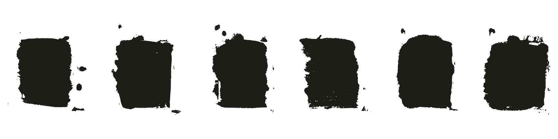 Paint Texture, Brush Grunge in Square Shape Set. Brushstroke Rectangular Collection. Paintbrush Stroke, Decorative Box. Grungy Black Rough Ink. Abstract Graphic Element. Isolated Vector Illustration.