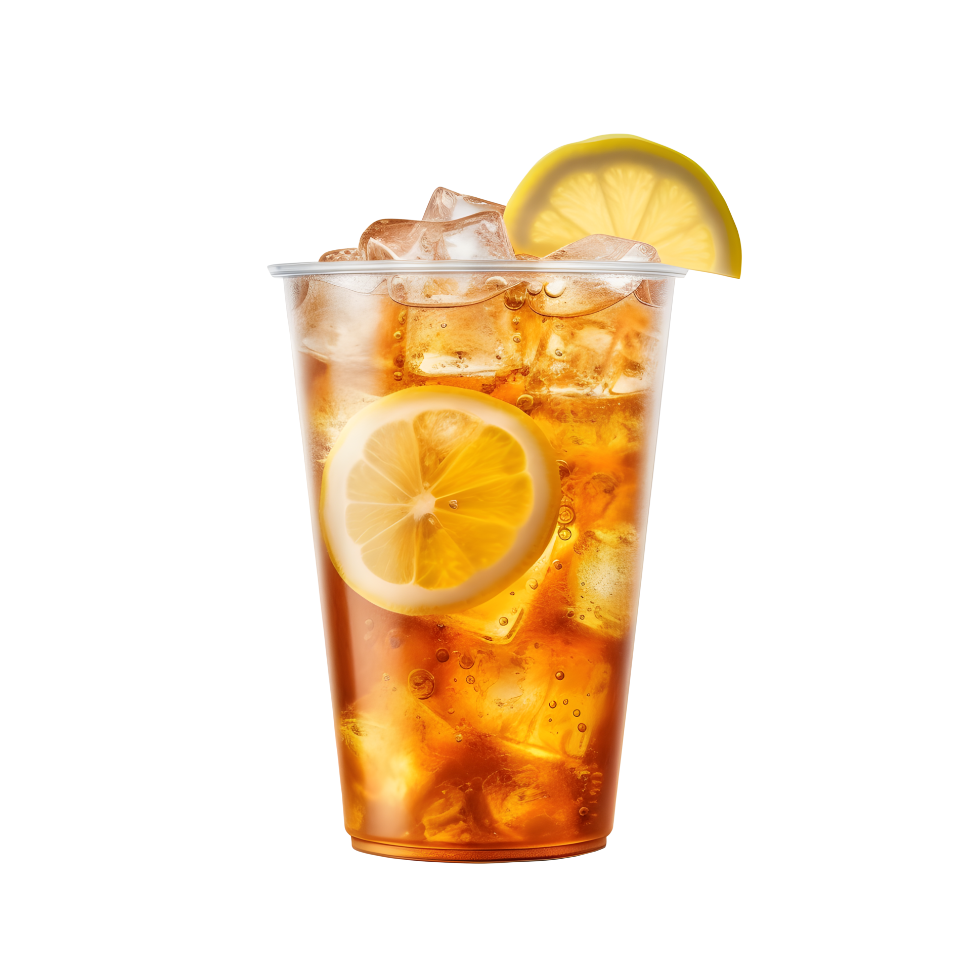 Ice tea on plastic cup with lemon, side view isolated on transparent  background, Generative AI 27783596 PNG