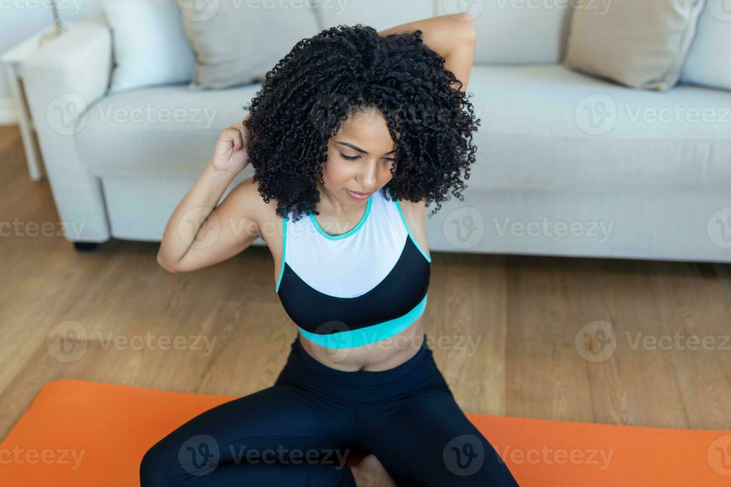 beautiful woman stretching tricep Stock Photo