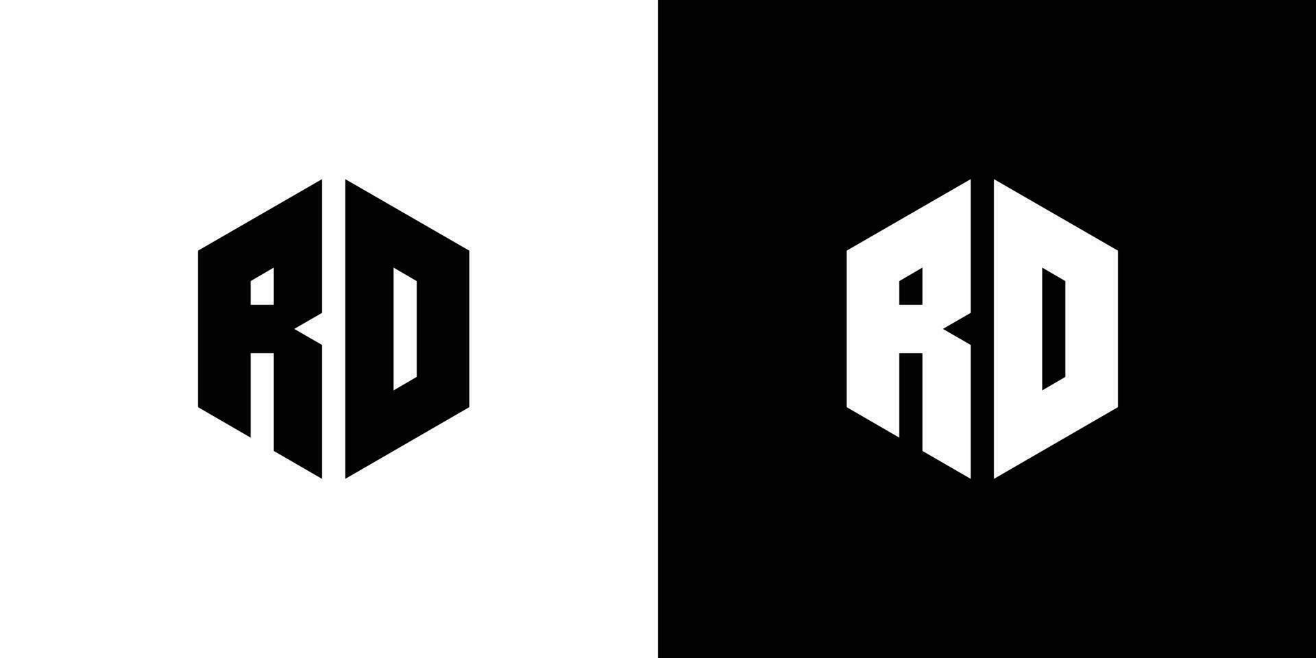 Letter R D polygon, Hexagonal minimal and professional logo design on black and white background vector