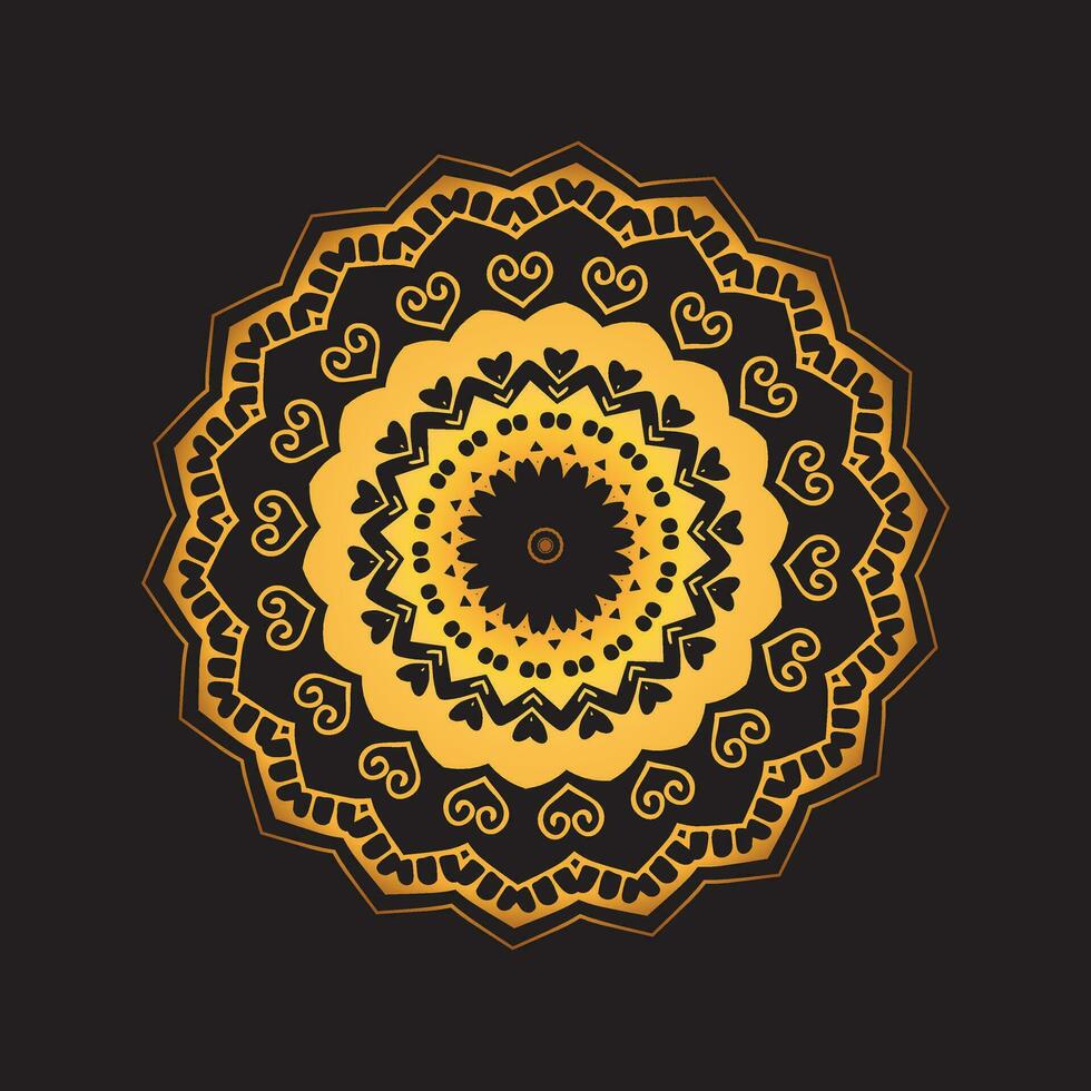 Luxury ornamental mandala design background in gold, Luxury wedding invitation, Ornamental floral corner frame, black background with gold mandala decoration vector