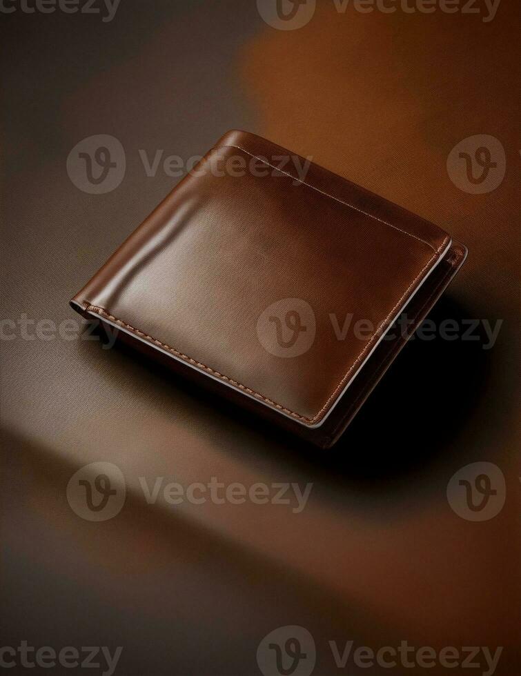 leather wallet on dark wooden floor illustration photo