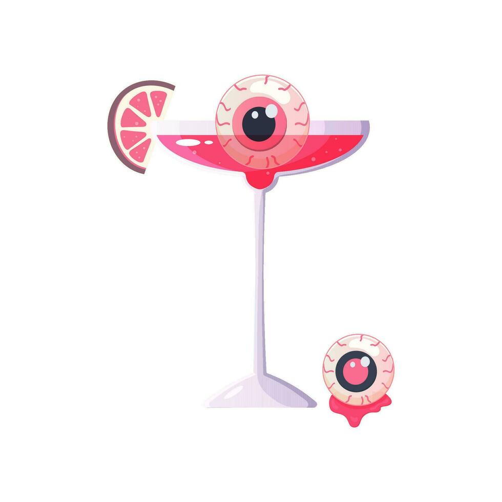 Pink Halloween cocktail with eyes, vector illustration
